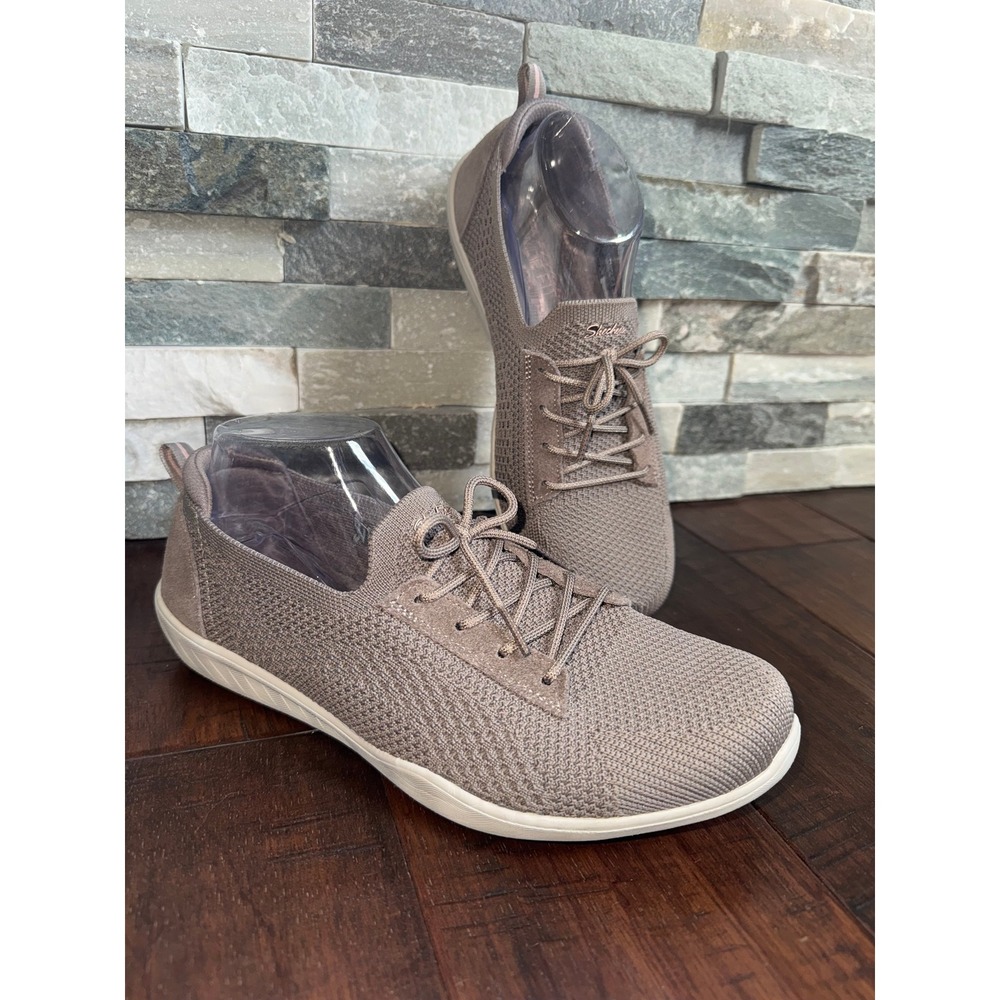 Skechers Newbury St Casual Sneaker 9.5 Wide Fit Taupe Air-Cooled Memory Foam